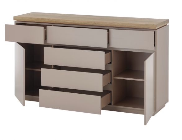 Sideboard Palamos in warmgrau matt lackiert und Akazie massiv Wohn- und Esszimmer Kommode 150 cm