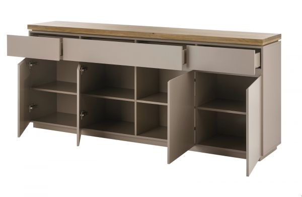 Sideboard Palamos in warmgrau matt lackiert und Akazie massiv Wohn- und Esszimmer Kommode 200 cm