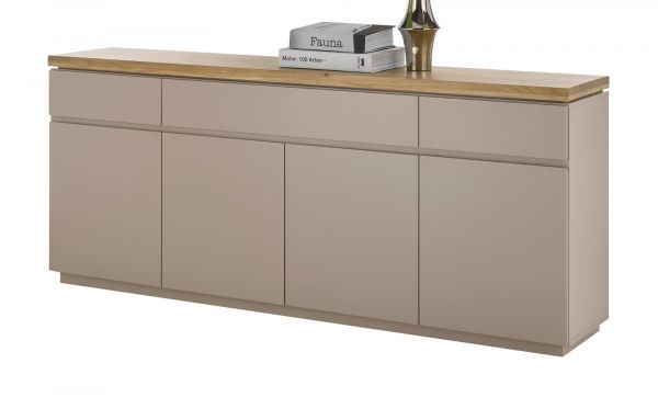 Sideboard Palamos in warmgrau matt lackiert und Akazie massiv Wohn- und Esszimmer Kommode 200 cm