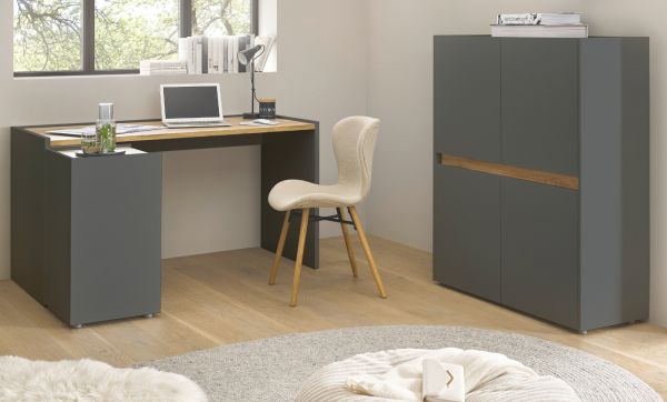 Broschrank Highboard Center in grau matt und Wotan Eiche Stauraumschrank fr Homeoffice und Bro 100 x 122 cm