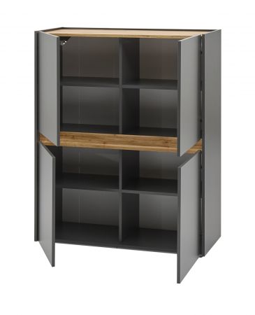 Broschrank Highboard Center in grau matt und Wotan Eiche Stauraumschrank fr Homeoffice und Bro 100 x 122 cm