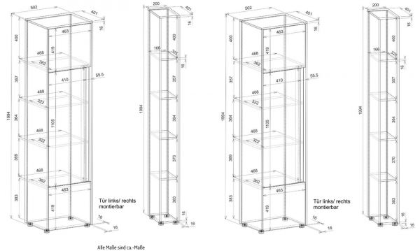 Aktenschrank Set Center in wei und Wotan Eiche 2 x Stauraumschrank und 2 x Regal fr Homeoffice 140 x 200 cm