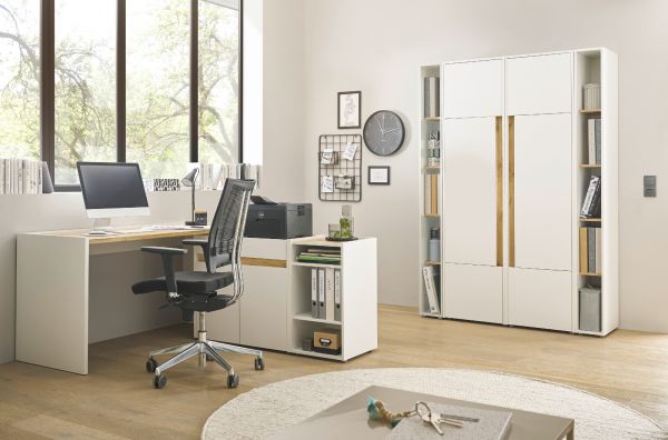 Aktenschrank Set Center in wei und Wotan Eiche 2 x Stauraumschrank und 2 x Regal fr Homeoffice 140 x 200 cm