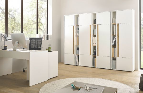 Aktenschrank Set Center in wei und Wotan Eiche 2 x Stauraumschrank und 2 x Regal fr Homeoffice 140 x 200 cm