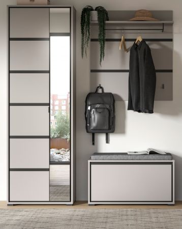 Garderobe Set 3-teilig Malik in grau und schwarz Garderobenkombination 165 x 196 cm