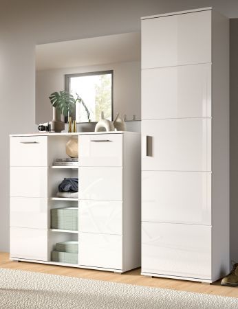 Garderobe Set 3-teilig Grazie in wei Hochglanz Garderobenkombination 180 x 191 cm