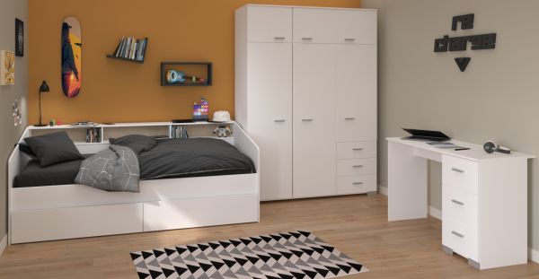 Parisot Kinder- und Jugendzimmer Sleep42 in wei Komplett-Set 3-teilig mit Stauraumbett, Kleiderschrank und Schreibtisch