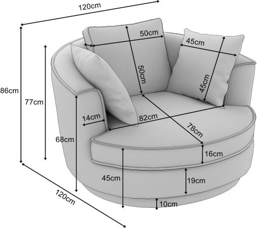 Drehsessel Comfy in wollwei Mega Cord XL, Loveseat 360 inklusive 3x Kissen