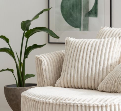 Drehsessel Comfy in wollwei Mega Cord XL, Loveseat 360 inklusive 3x Kissen