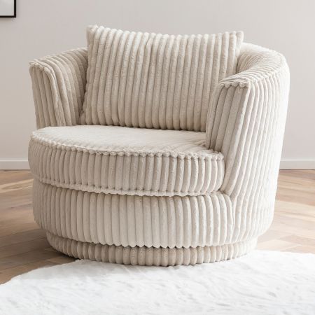 Drehsessel Comfy in wollwei Mega-Cord Sessel 360 drehbar inklusive Kissen