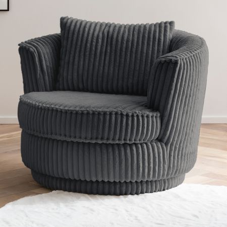 Drehsessel Comfy in grau Mega-Cord Sessel 360 drehbar inklusive Kissen