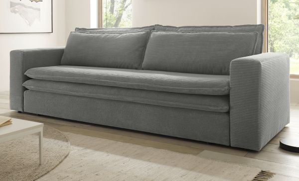 Schlafsofa Pesaro in hellgrau Cord Sofa 3-Sitzer mit Bettfunktion 244 cm