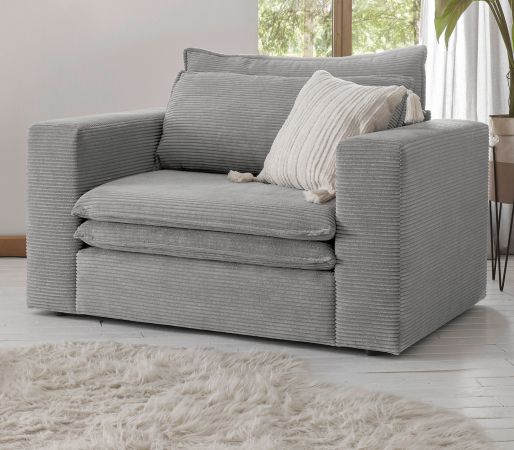 Loveseat Sessel Pesaro in hellgrau Cord Loungesessel 125 cm