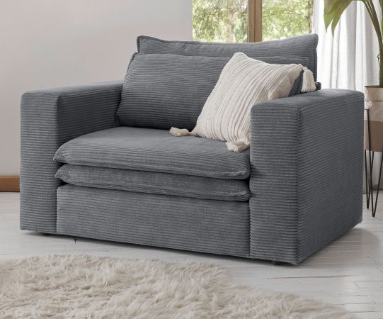 Loveseat Sessel Pesaro in grau Cord Loungesessel 125 cm