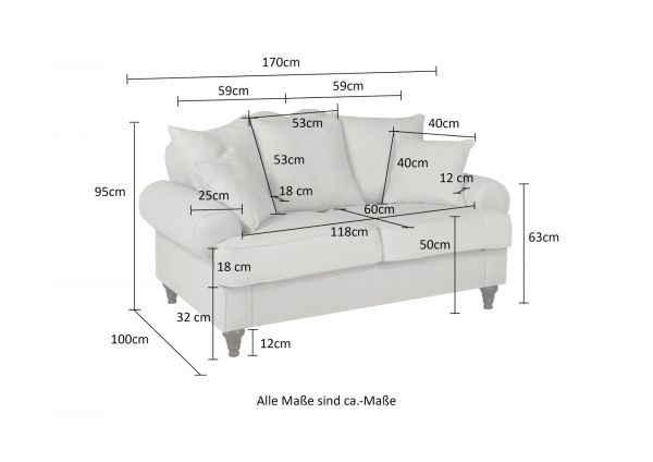 Sofa Adelina in blau Landhaus Couch 2-Sitzer 170 cm