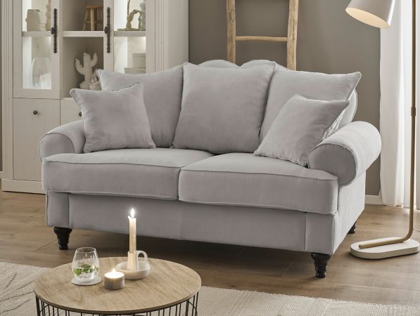 Sofa Adelina in hellgrau Landhaus Couch 2-Sitzer 170 cm