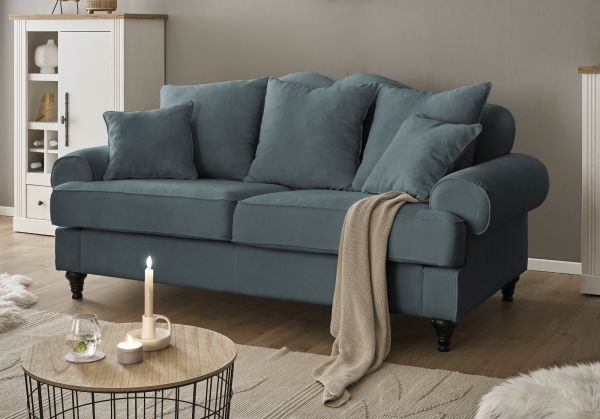 Sofa Adelina in grau Landhaus Couch 3-Sitzer 200 cm