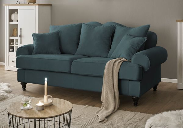 Sofa Adelina in blaugrn Landhaus Couch 3-Sitzer 200 cm