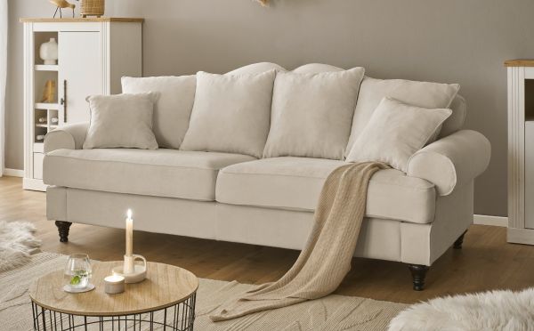 Sofa Adelina in beige Landhaus Couch 3,5-Sitzer 230 cm