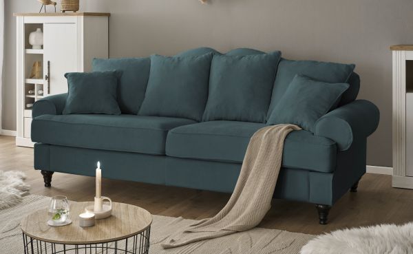 Sofa Adelina in blaugrn Landhaus Couch 3,5-Sitzer 230 cm