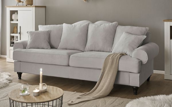 Sofa Adelina in hellgrau Landhaus Couch 3,5-Sitzer 230 cm