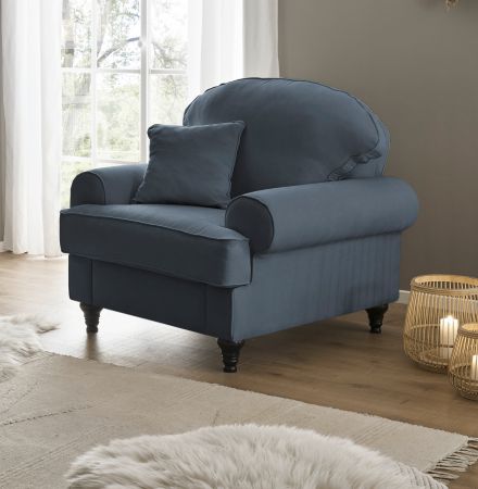 Sessel Adelina in blau Landhaus Loungesessel 110 cm