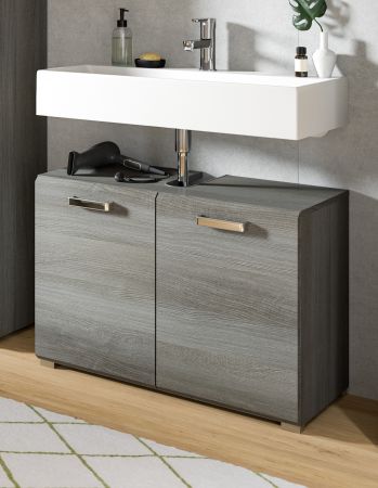 Badezimmer Waschbeckenunterschrank Grigio in Rauchsilber grau Badschrank 80 cm