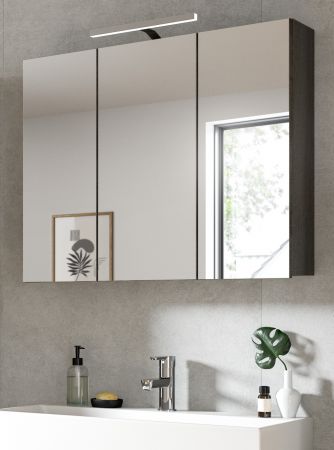 Badezimmer Spiegelschrank Grigio in Rauchsilber grau Badschrank 3-trig 80 cm