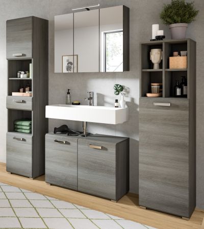 Badmbel Set 4-teilig Grigio in Rauchsilber grau Badkombination 190 x 185 cm