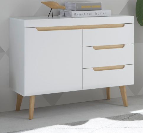 Sideboard Isgard in wei matt und Scandi Eiche Kommode skandinavisch 107 x 83 cm