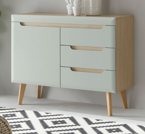 Sideboard Isgard in Pistazie matt und Scandi Eiche Kommode skandinavisch 107 x 83 cm