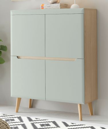 Highboard Isgard in Pistazie matt und Scandi Eiche Kommode skandinavisch 107 x 134 cm